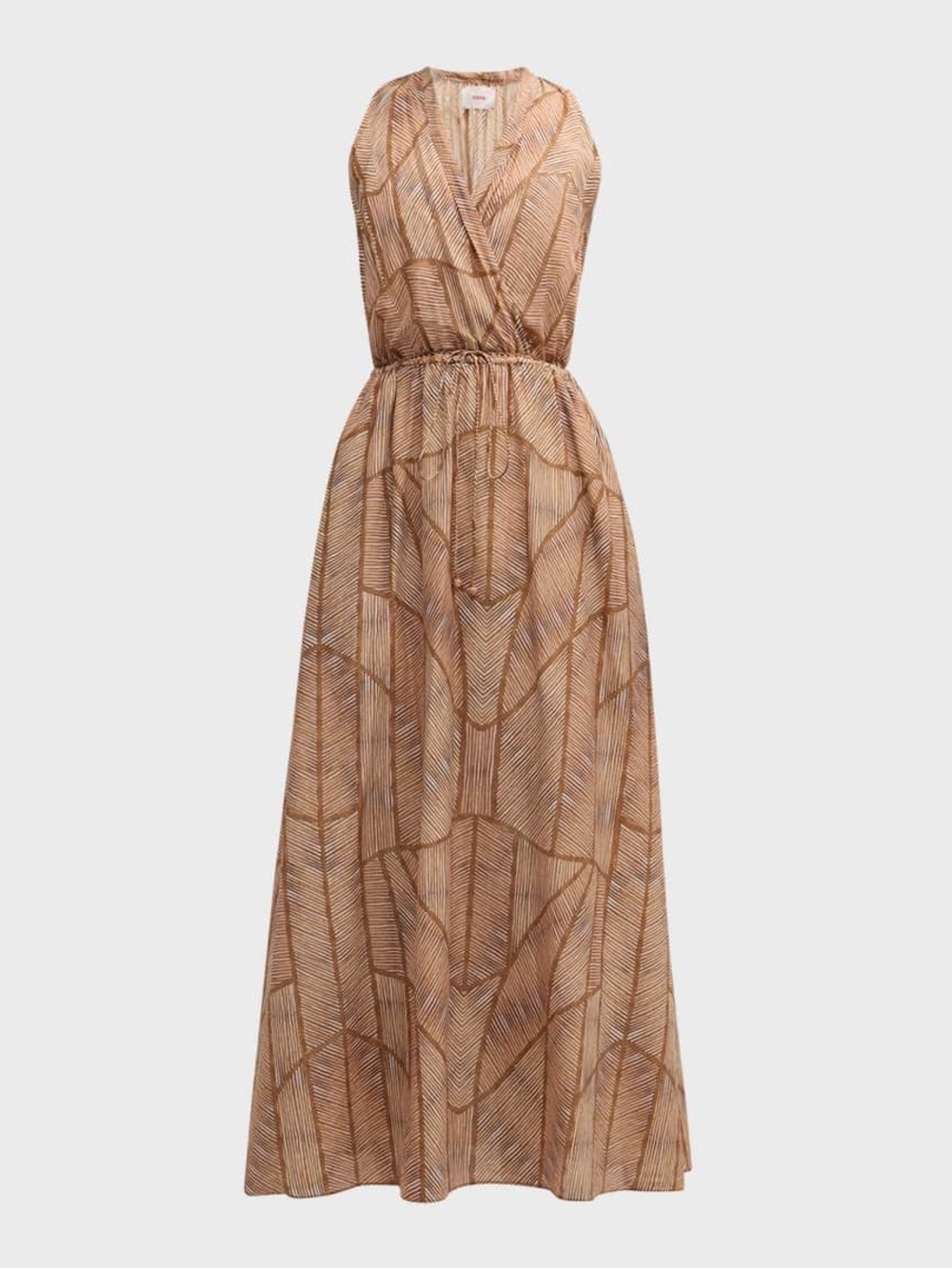 Xirena Darby Cotton Silk Voile Abstract Striped Geometric Lined Maxi Dress.
